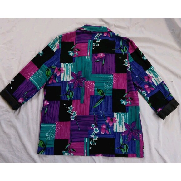 Vintage Willow Ridge Womens Blazer Blue Purple Floral Button Front Retro Large - Picture 8 of 11